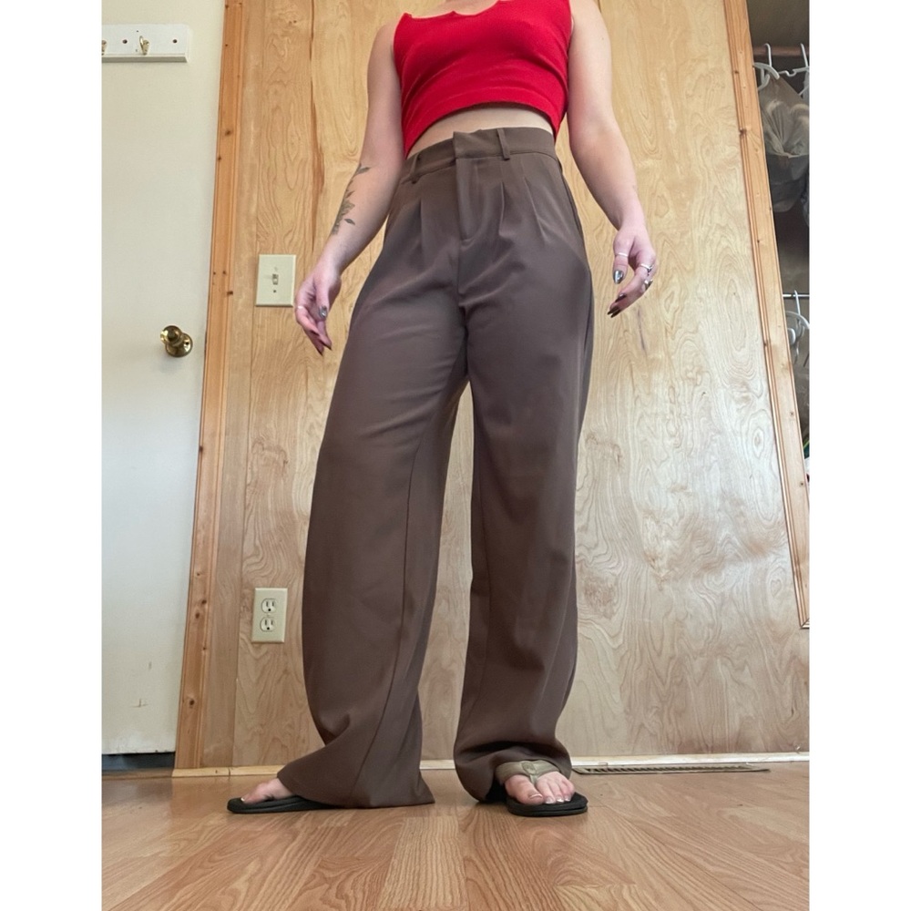 High-Waist Wide-Leg Women's Pants in Brown